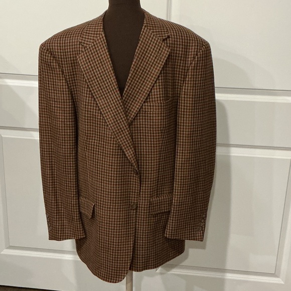 Tommy Hilfiger Brown Checkered Houndstooth Wool Professional Blazer Size 46R - Picture 1 of 15